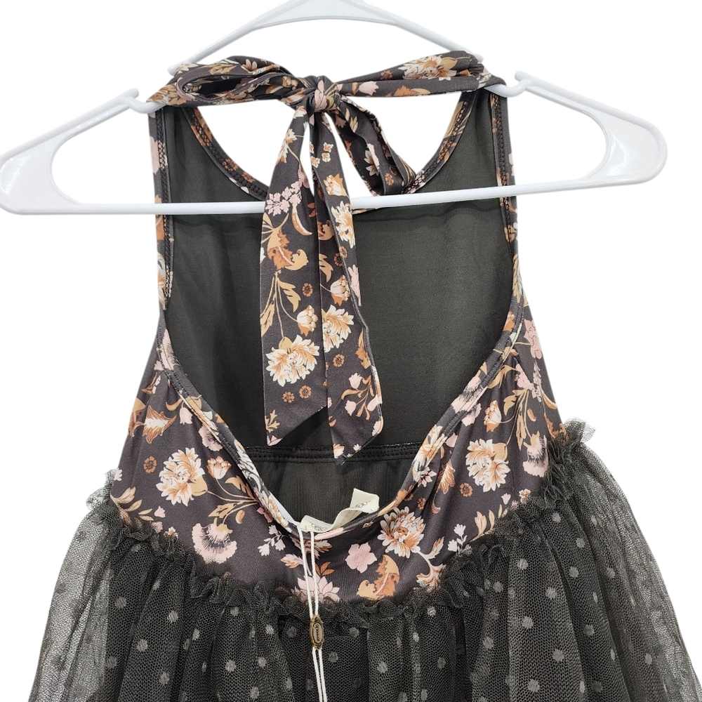 Joy Folie Girl's Floral Halter Hi-Low Tier Layered Tulle Dress - 8 - Picture 5 of 8